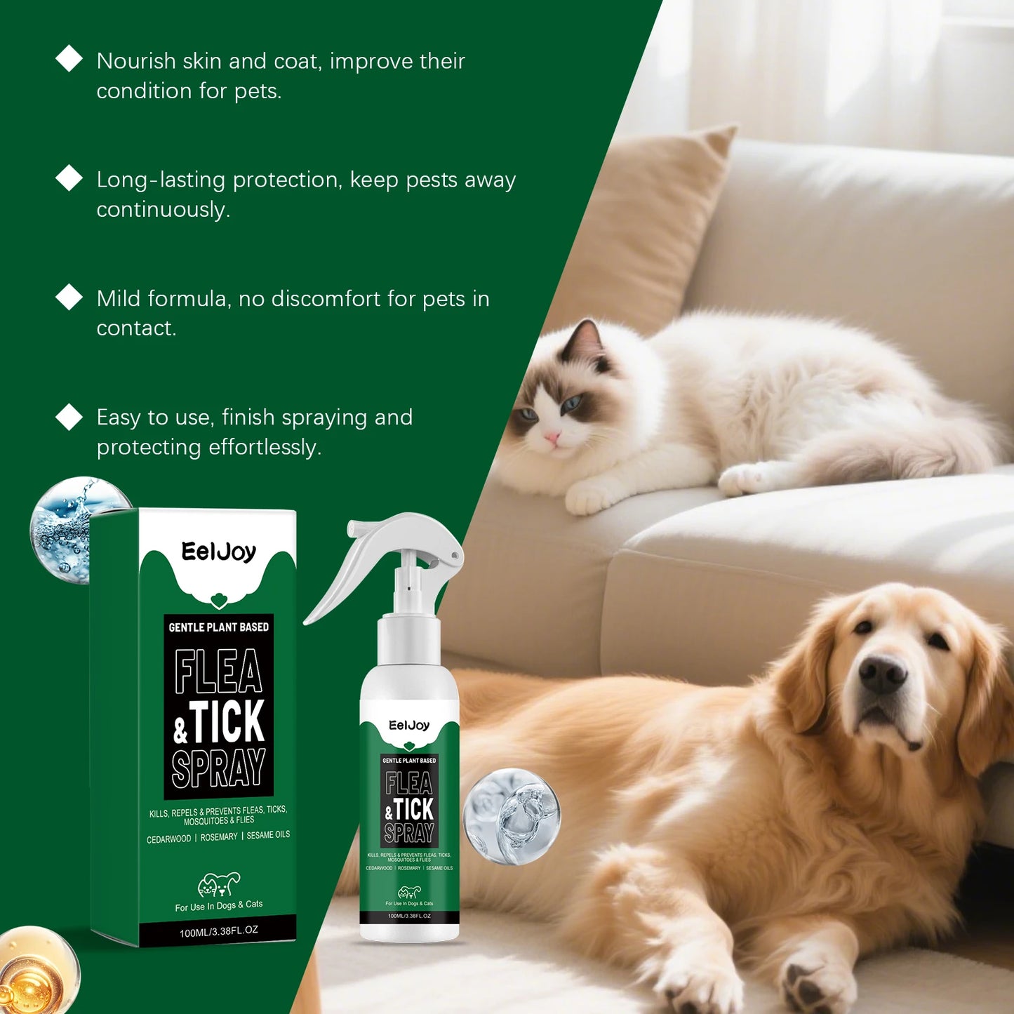 Dog Cat Flea Tick Repellent Spray Fur Protection Pet Parasite Control Solution Pets Soothing Care Natural Pets Insect Anti Spray
